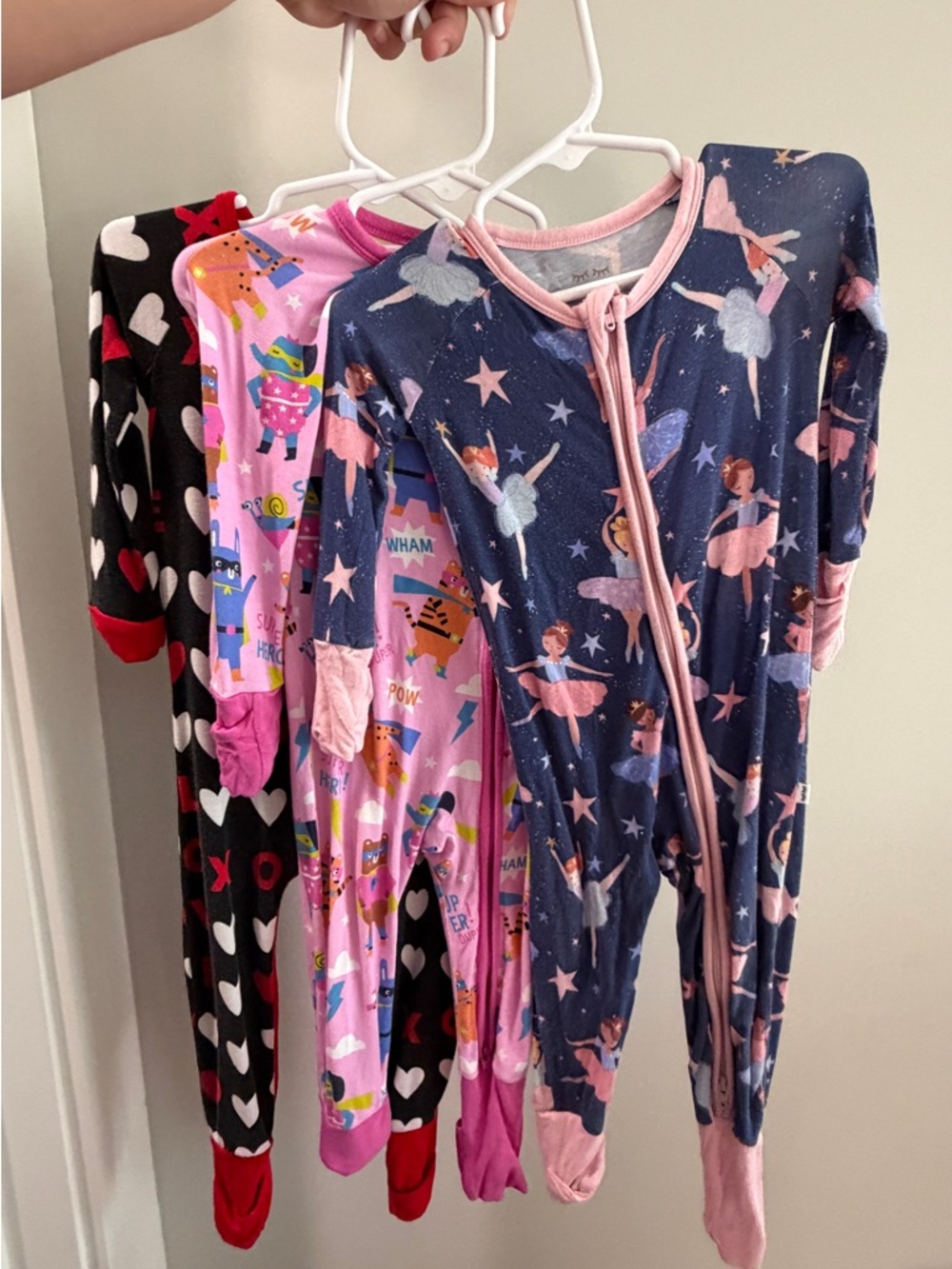 Girls' Pajama little sleepies - Navy Ballerina, Pink Cartoon, Black Hearts